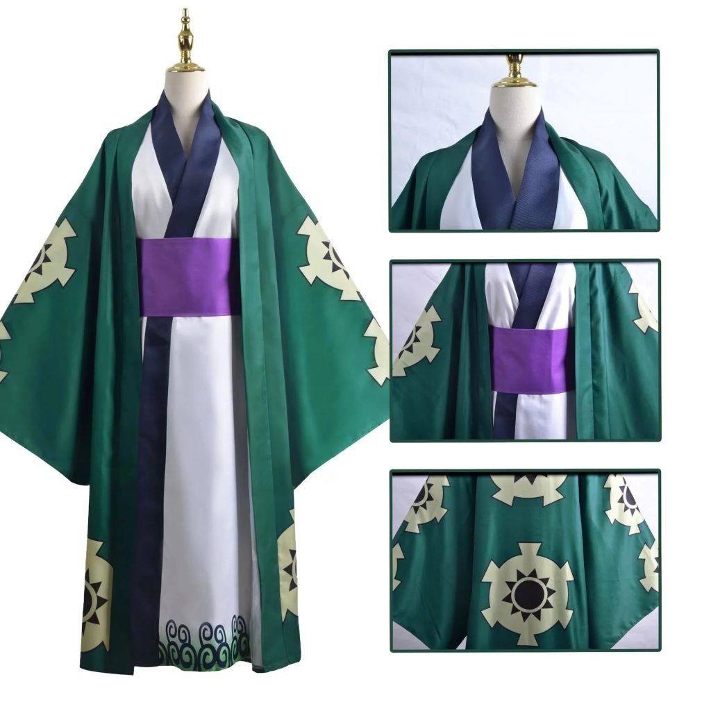 Verde Roronoa Zoro Kimono Cosplay Anime disfraz uniforme para Halloween adulto traje forro peluca prendas de vestir exteriores faja Disfraz Halloween