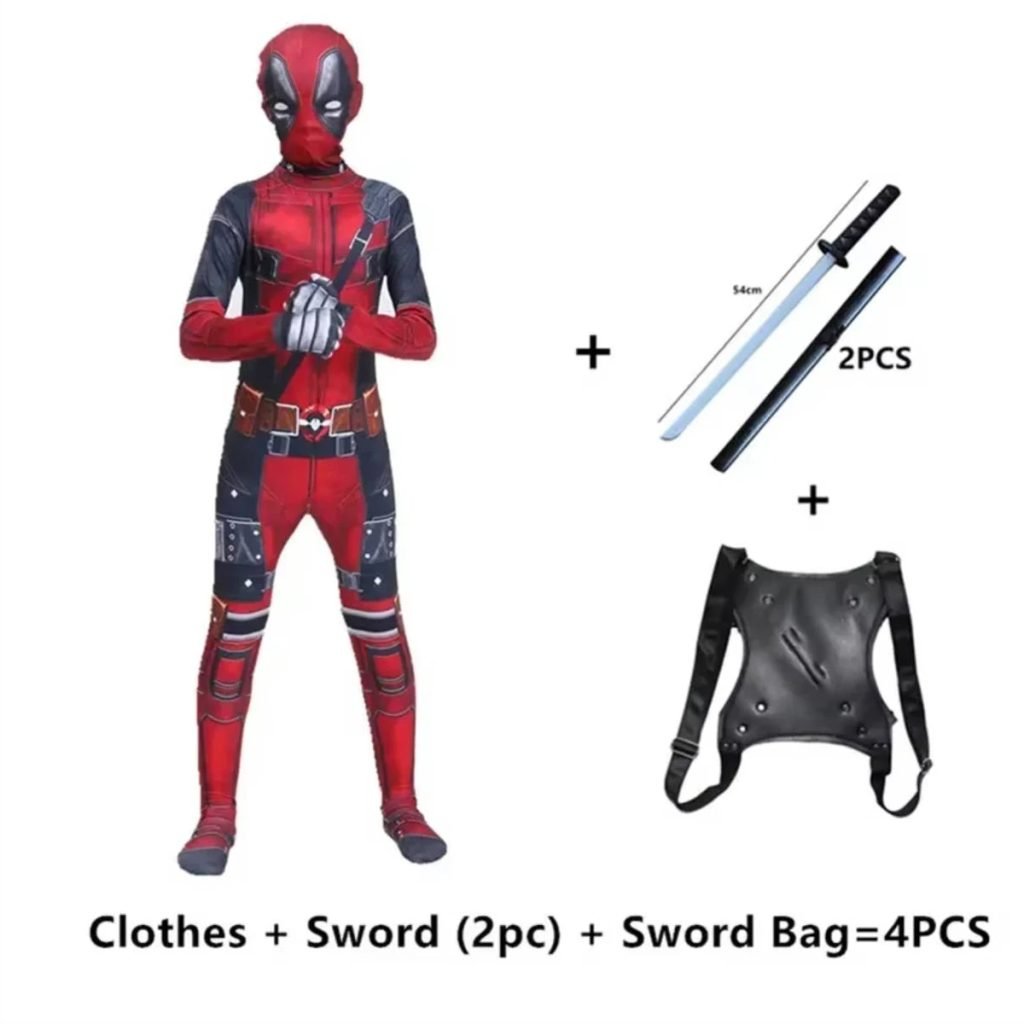 Disfraz de Deadpool para niños, traje con máscara de Cosplay para hombres y niños, mono para niños, traje de superhéroe Deadpool, disfraz de Halloween para niños