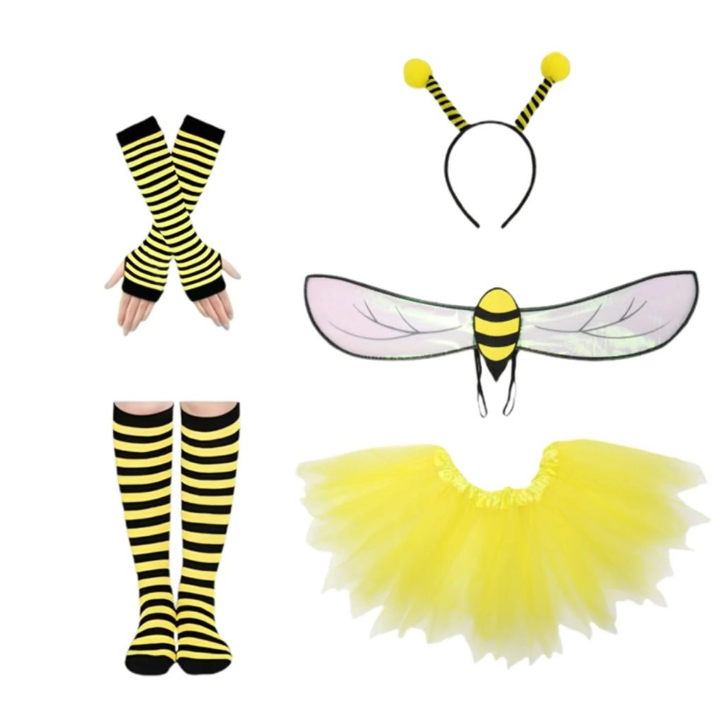Disfraces de abeja para mujer, falda de tul con alas de abeja, diadema, guantes a rayas, conjunto de calcetines para Cosplay, trajes de fiesta de juegos de rol