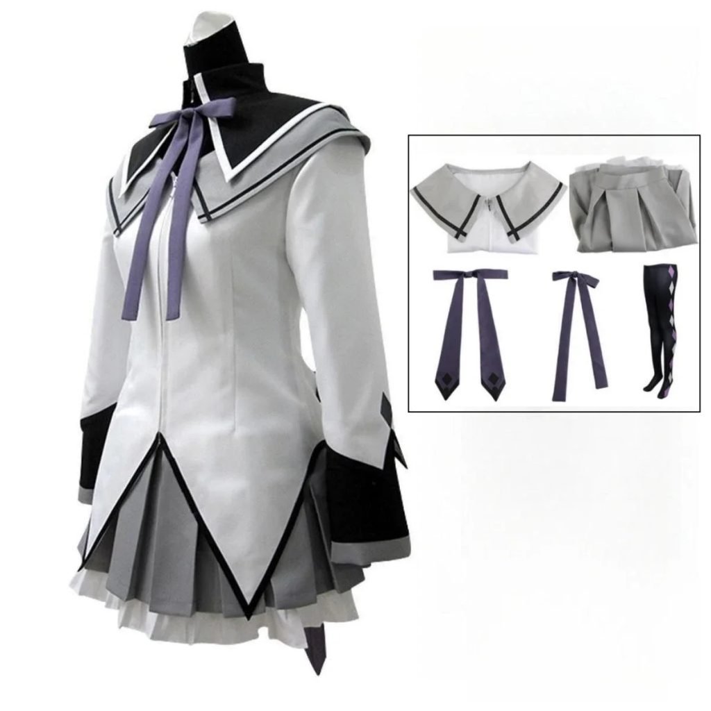 Ainime Akemi Homura Cosplay Puella Magi Madoka Magica Cosplay peluca con lazo uniforme de fiesta de Halloween vestido de combate vestido Jk