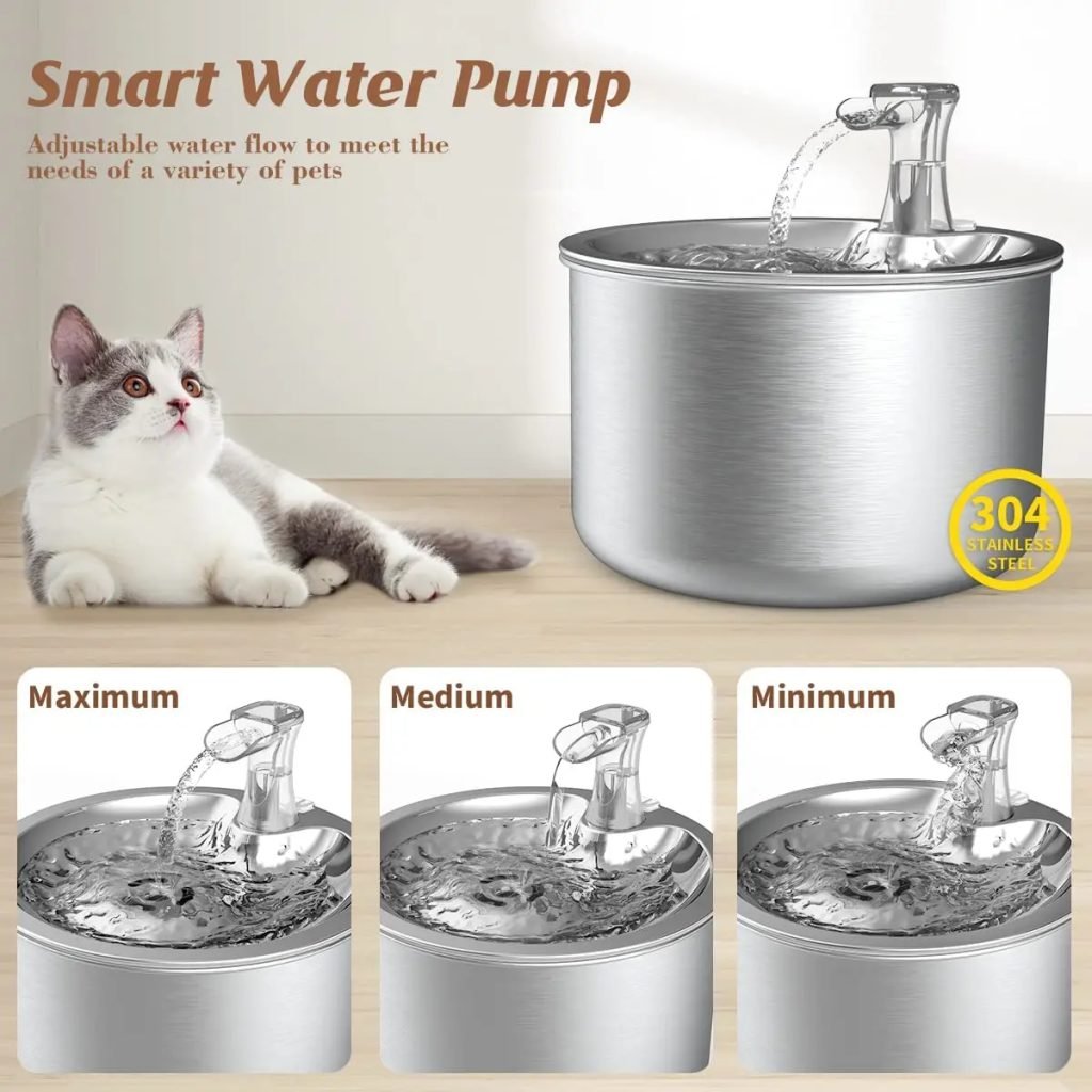 Dispensador de agua para mascotas totalmente de acero inoxidable de 2L Fuente automática de agua para gatos con sensor y calentador opcionales