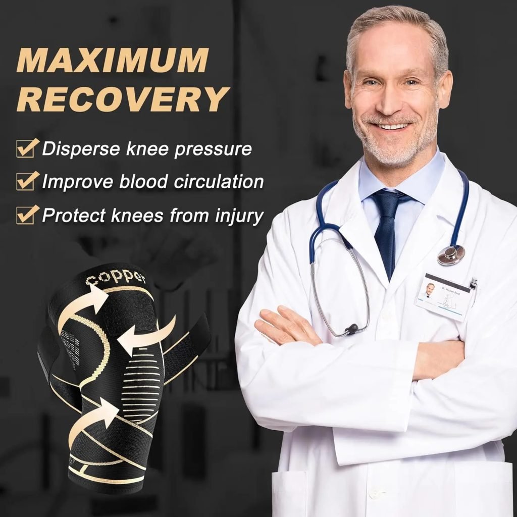Rodilleras de cobre con correa para el dolor de rodilla mujeres y hombres, alivio del dolor articular, soporte de rodilla para trabajar, correr, levantamiento de pesas