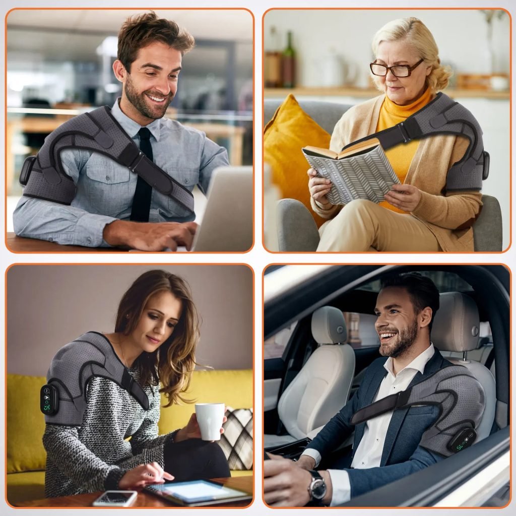 Soporte de hombro con calefacción eléctrica, pantalla LED, vibración, cinturón de soporte para masaje de hombros, correa para el cuidado de las articulaciones, relajación muscular