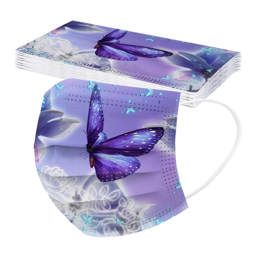 Mascarilla desechable para adultos con estampado de mariposa colorida, mascarilla facial desechable para mujer, mascarilla Industrial transpirable de 3 capas con bucle para la oreja, 10 Uds.