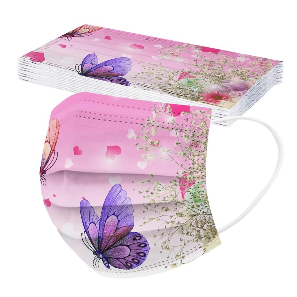 Mascarilla desechable para adultos con estampado de mariposa colorida, mascarilla facial desechable para mujer, mascarilla Industrial transpirable de 3 capas con bucle para la oreja, 10 Uds.