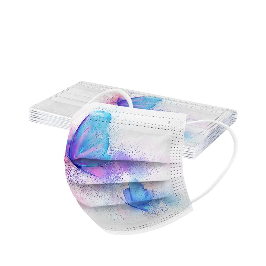 Mascarilla desechable para adultos con estampado de mariposa colorida, mascarilla facial desechable para mujer, mascarilla Industrial transpirable de 3 capas con bucle para la oreja, 10 Uds.