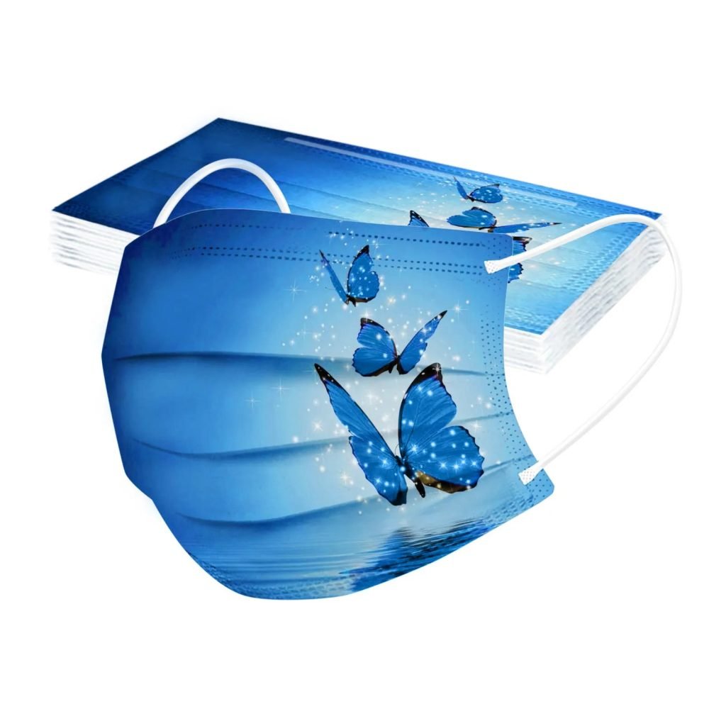 Mascarilla desechable para adultos con estampado de mariposa colorida, mascarilla facial desechable para mujer, mascarilla Industrial transpirable de 3 capas con bucle para la oreja, 10 Uds.