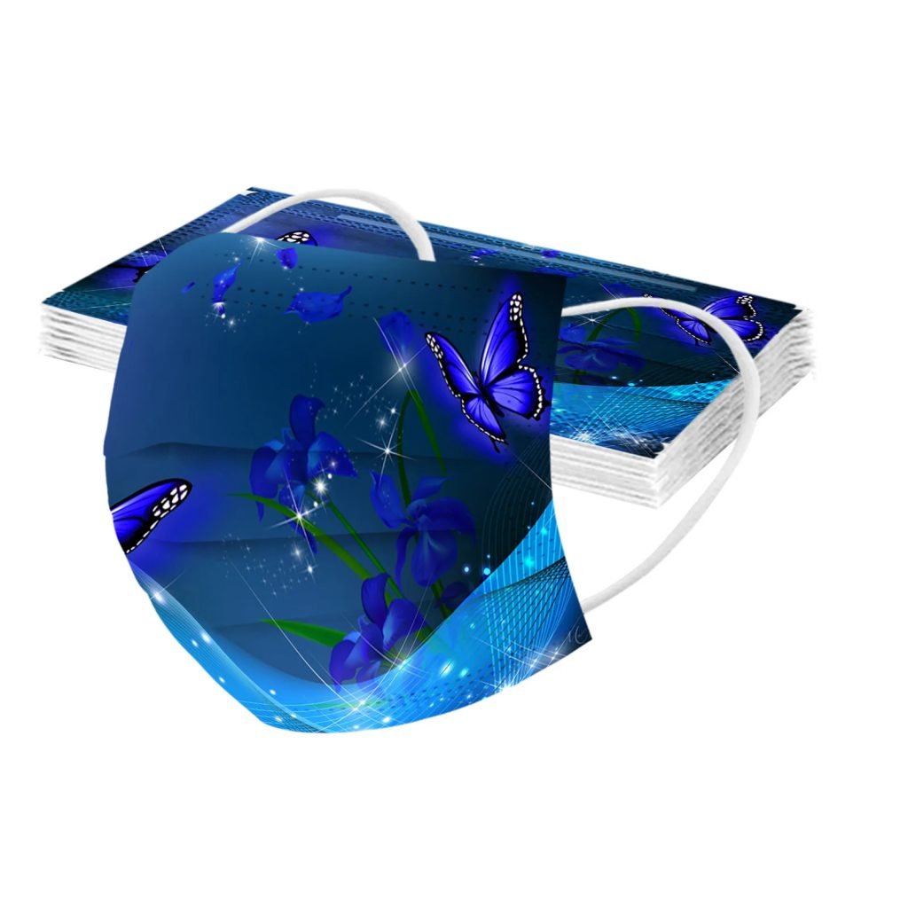 Mascarilla desechable para adultos con estampado de mariposa colorida, mascarilla facial desechable para mujer, mascarilla Industrial transpirable de 3 capas con bucle para la oreja, 10 Uds.
