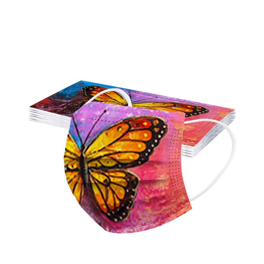 Mascarilla desechable para adultos con estampado de mariposa colorida, mascarilla facial desechable para mujer, mascarilla Industrial transpirable de 3 capas con bucle para la oreja, 10 Uds.