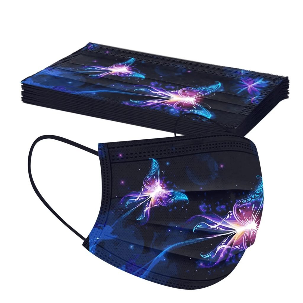 Mascarilla desechable para adultos con estampado de mariposa colorida, mascarilla facial desechable para mujer, mascarilla Industrial transpirable de 3 capas con bucle para la oreja, 10 Uds.