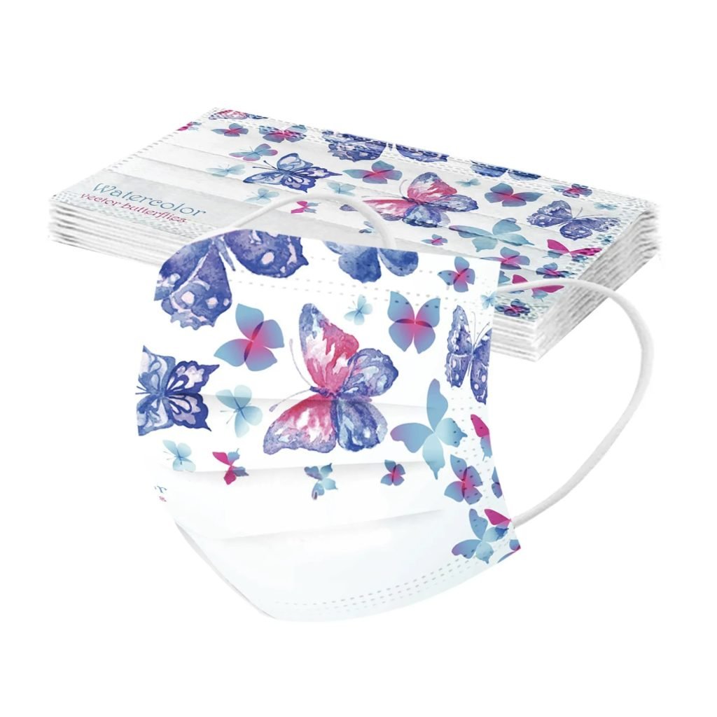 Mascarilla desechable para adultos con estampado de mariposa colorida, mascarilla facial desechable para mujer, mascarilla Industrial transpirable de 3 capas con bucle para la oreja, 10 Uds.