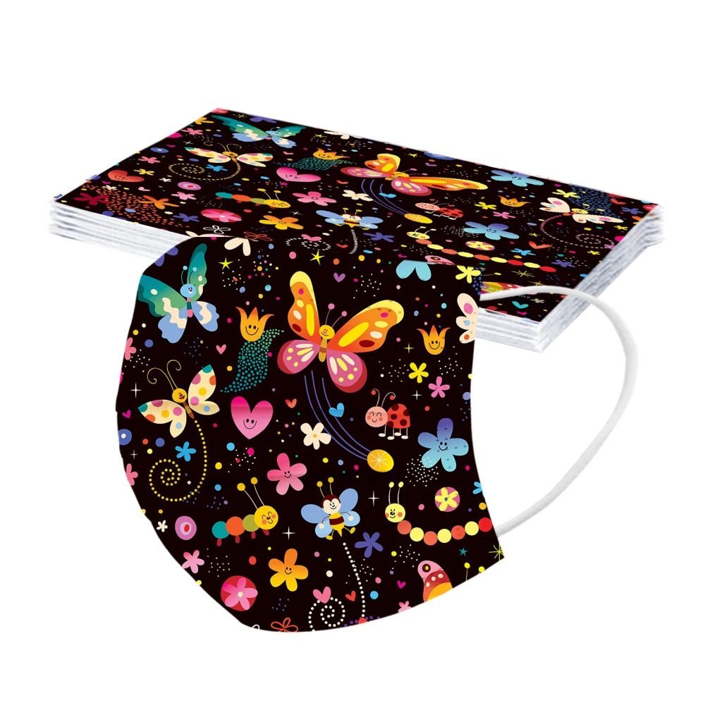 Mascarilla desechable para adultos con estampado de mariposa colorida, mascarilla facial desechable para mujer, mascarilla Industrial transpirable de 3 capas con bucle para la oreja, 10 Uds.