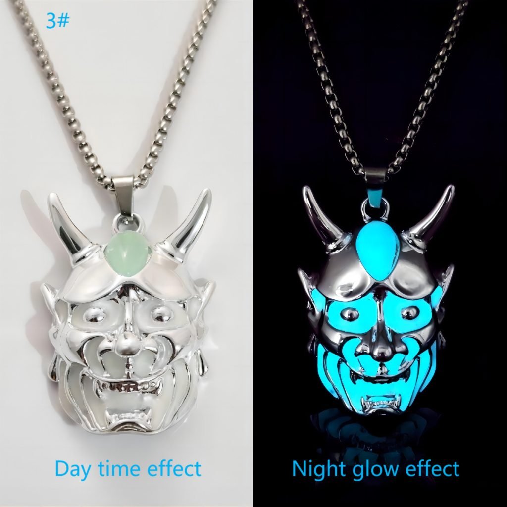 Men’s Ghost Mask Luminous Pendant Titanium Steel Necklace Halloween Necklace