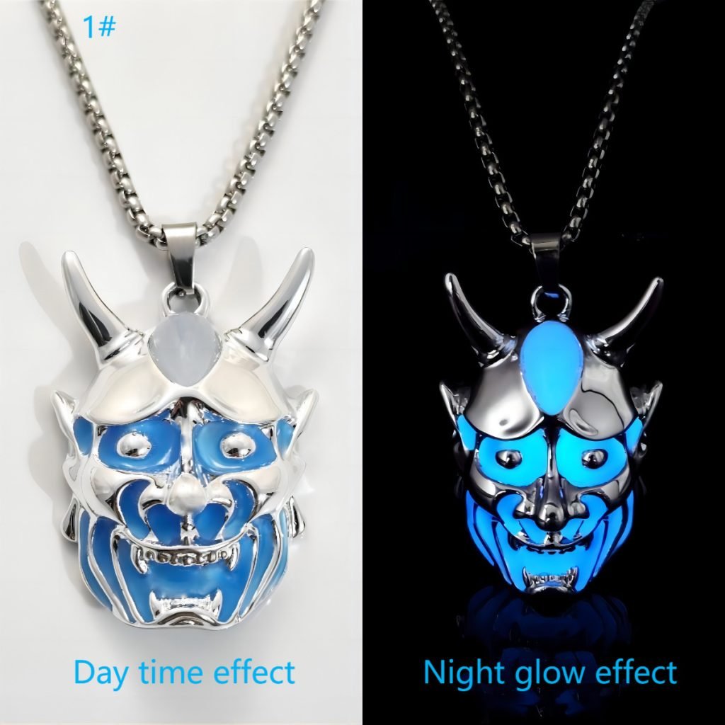 Men’s Ghost Mask Luminous Pendant Titanium Steel Necklace Halloween Necklace