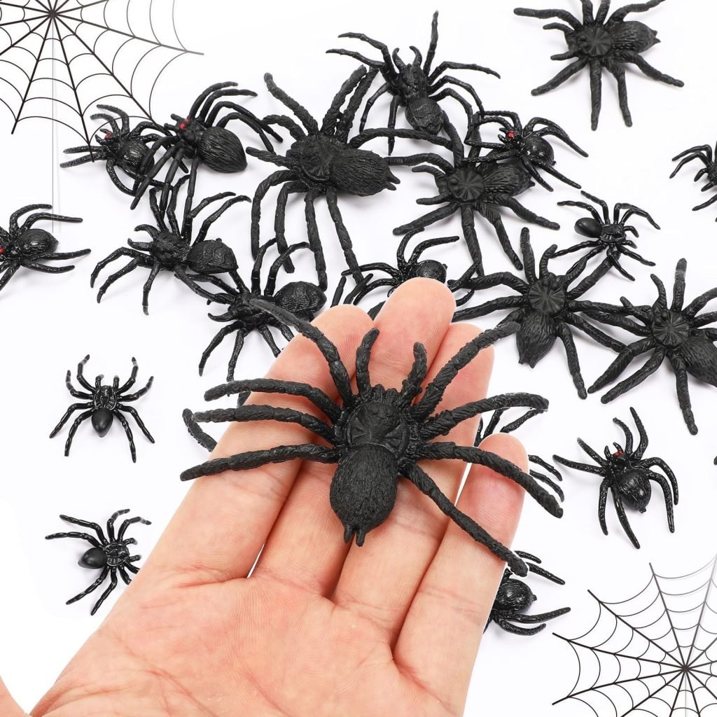 Plastic Spiders, 40 PCS Black Realistic Plastic Fake Scary Spiders Halloween Prank Props Halloween Spider Large And Small Fake Spider-Cannot Be Listed On Amazon Platform