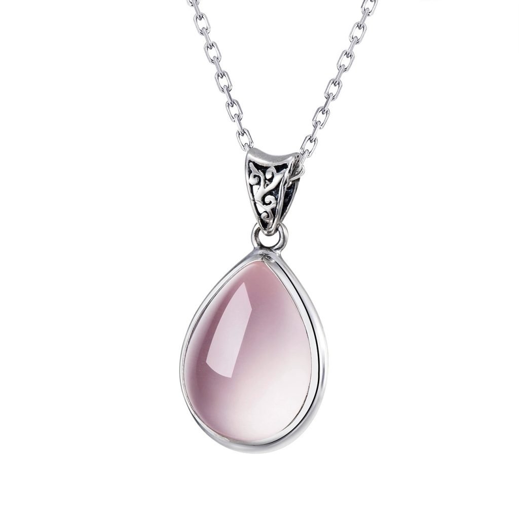S925 Silver Crystal Pendant Necklace Drop-shaped Ross Quartz Clavicle Chain