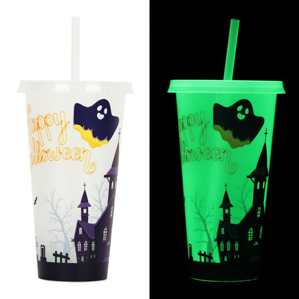 720ml Plastic Sippy Cup Halloween Luminous Straw Cup