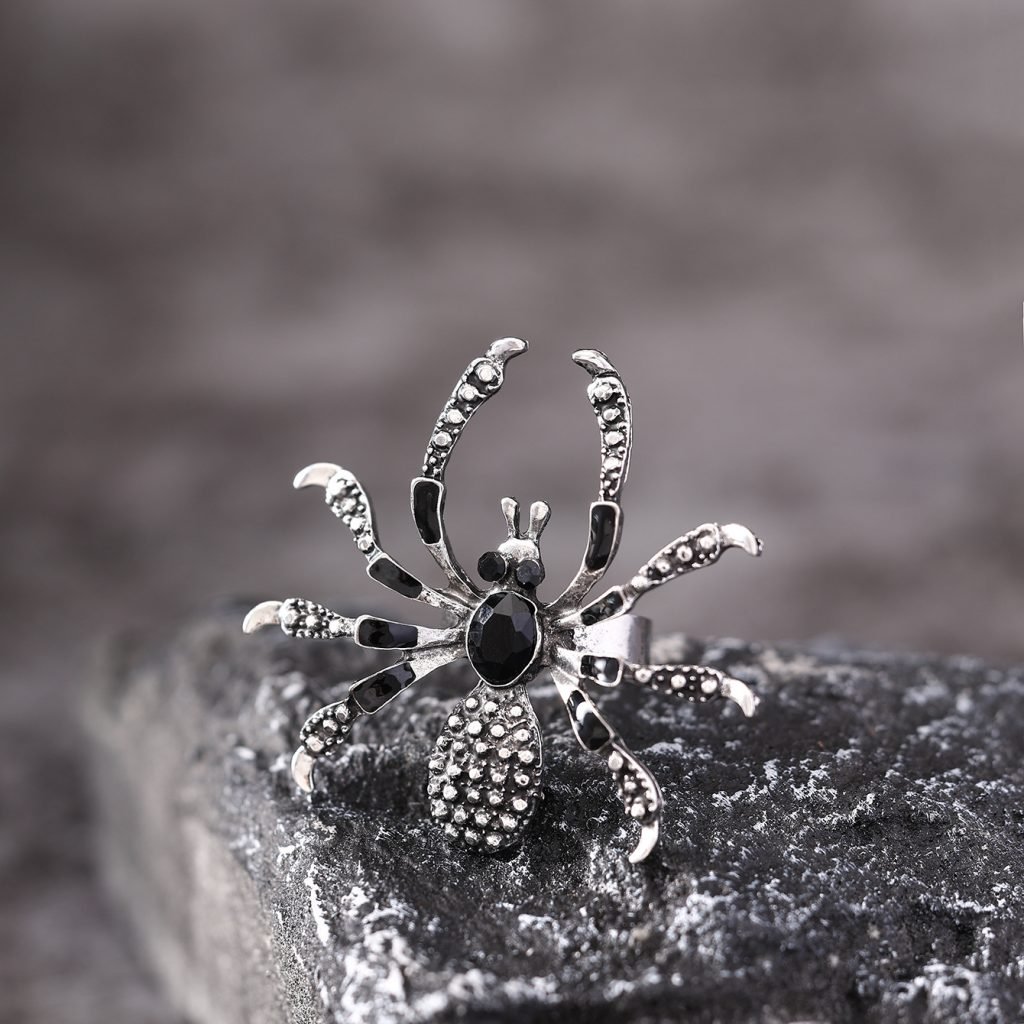 Halloween Spider Ring With Rhinestone Ins Personality Fashion Open Rings For Women Jewelry Accessories