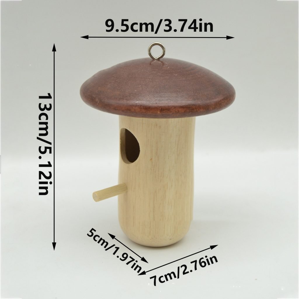 Wooden Bee Mushroom Shape Hummingbird Feeder Pendant
