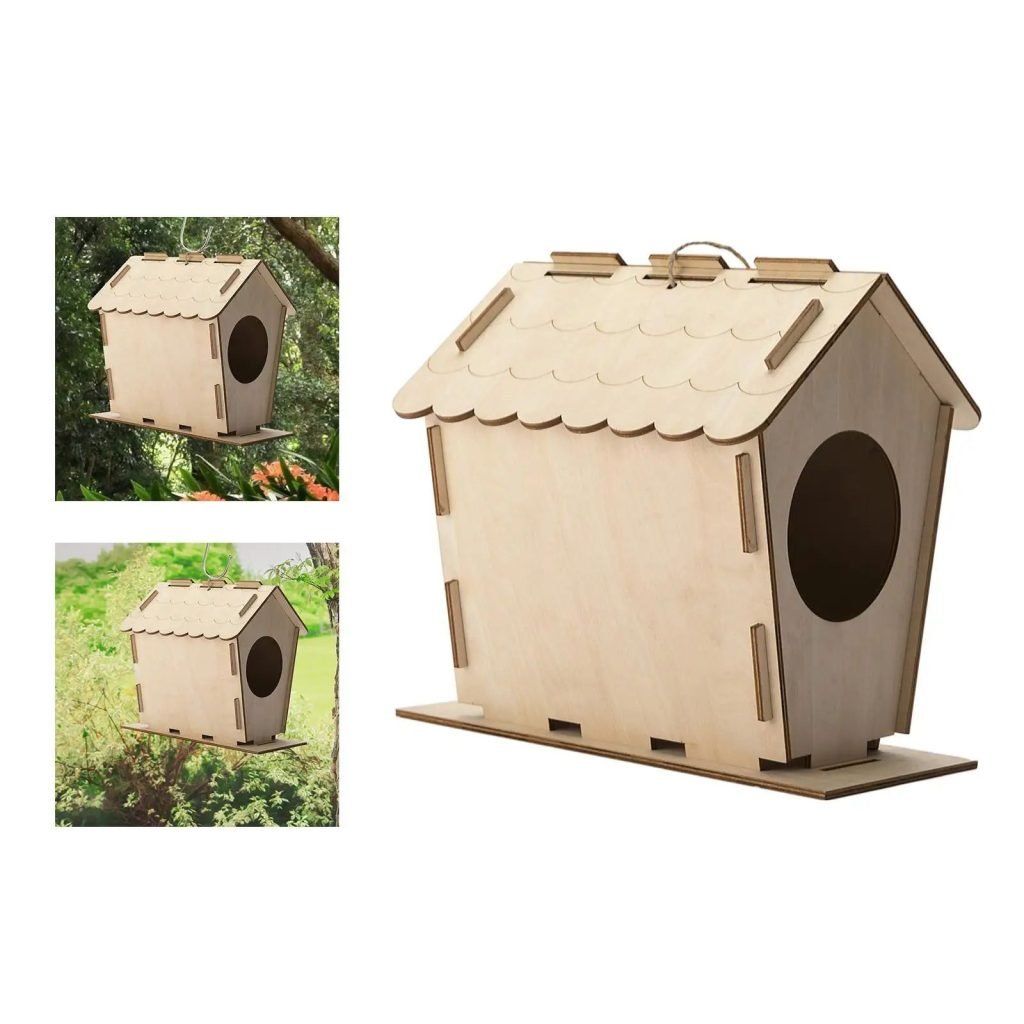 DIY Bird House Yard Gift Shelter Outdoor Unfinished Bird Nest Wooden Nesting Box