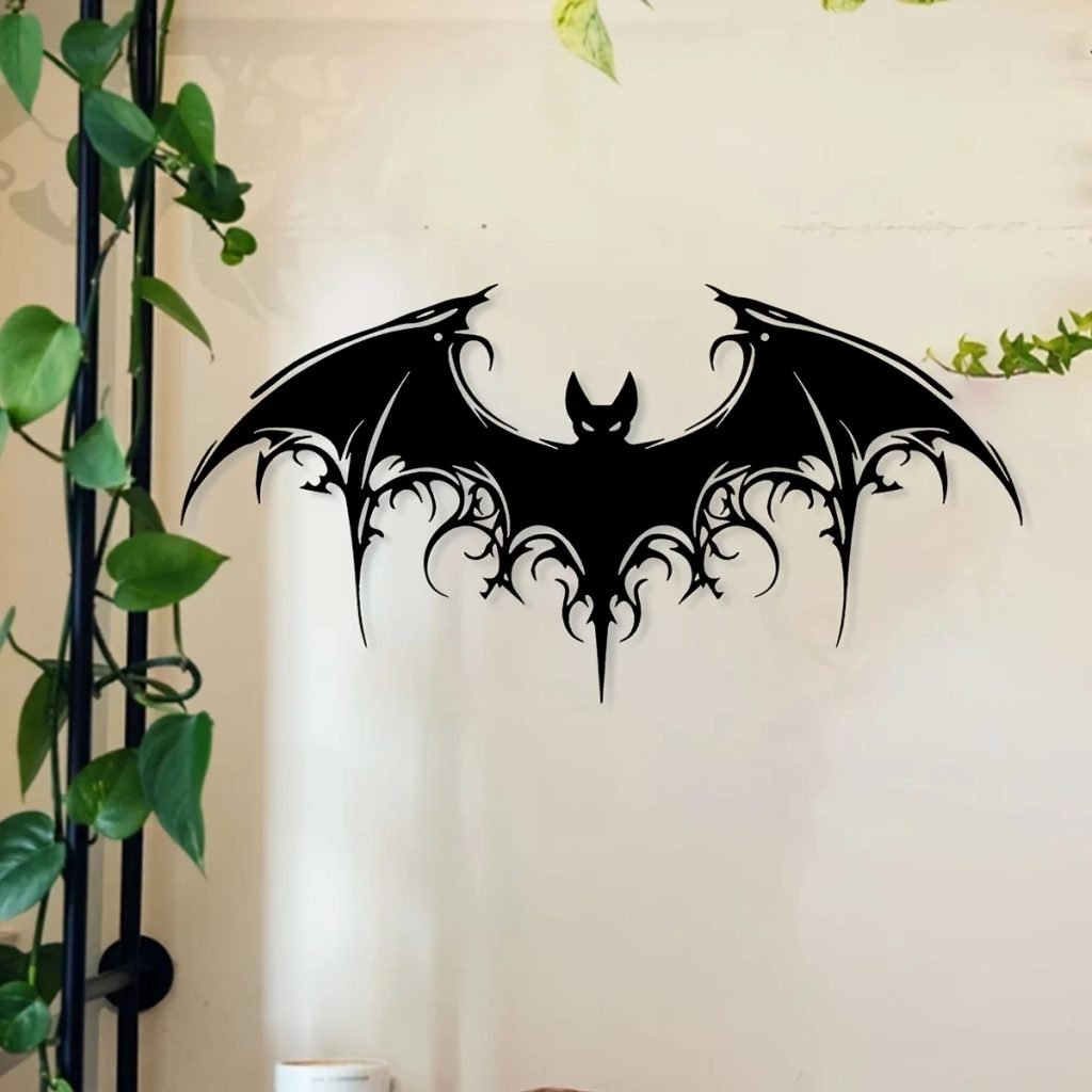 1pc Iron Majestic Bat Gothic Victorian Style Metal Wall Art – 15.74&quote;x7.85&quote; for Home, Spooky Halloween Decoration