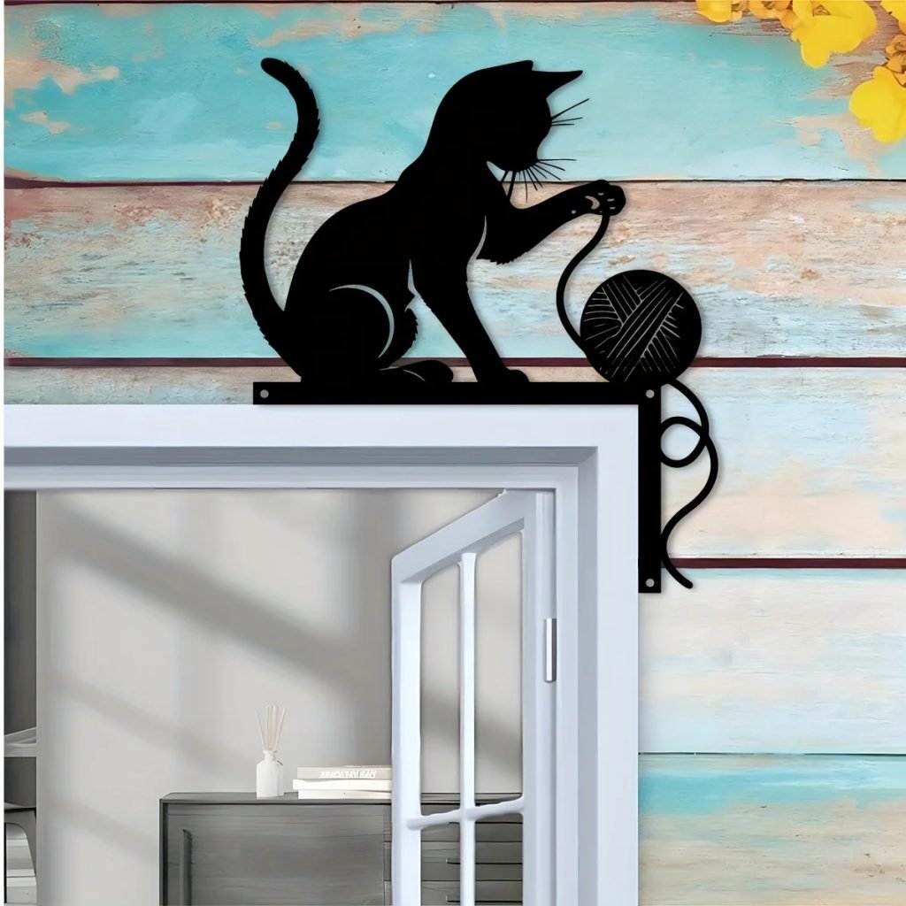 1Pc Cat Silhouette Metal Wall Art, Whimsical Hanging Decorative Sign for Home, Gift for Halloween, Christmas & More, Cat Decor