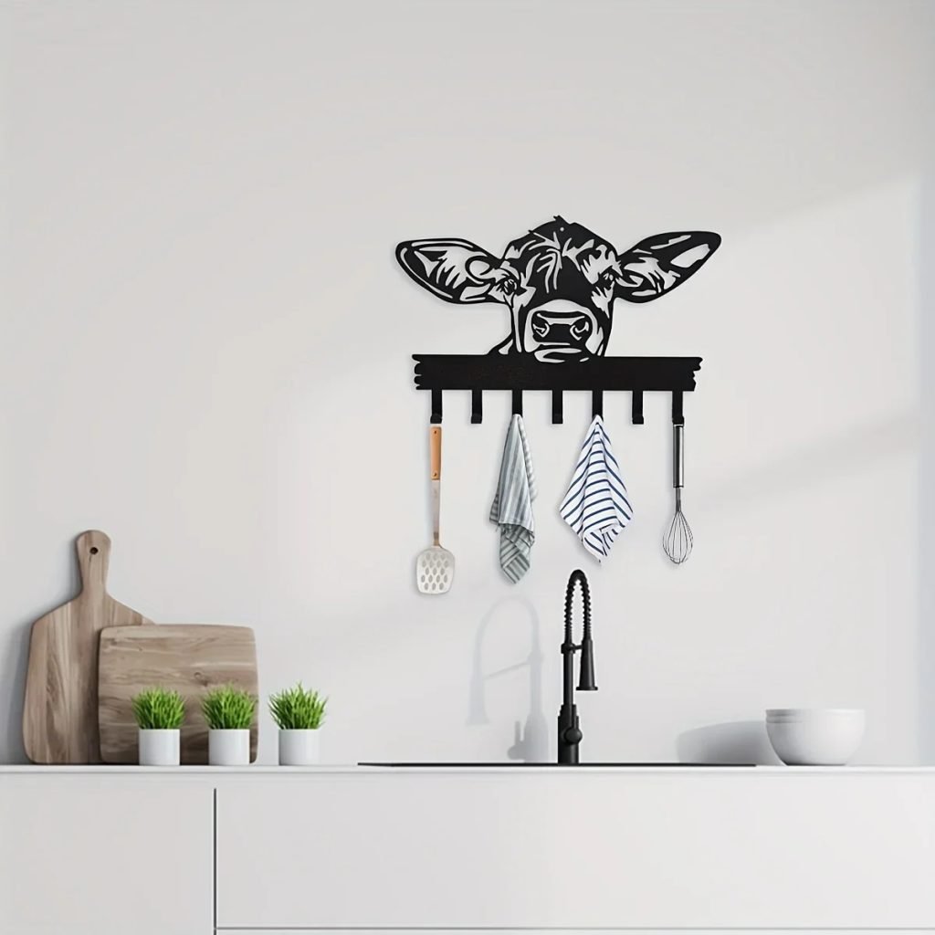 CIFbuy Cow Shaped Door Hook Hanger Decorative, 7 Hooks Coat Rack For Hanging Clothes Hat Towel Keys, Home Decor, Wall Decor