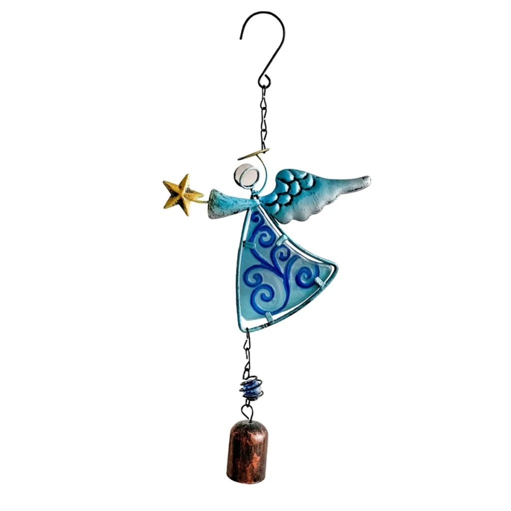 Metal Angel Wind Chime Hanging Decoration Ornament Bells Wing Angel Bell Decorative Hanging Bells Blue