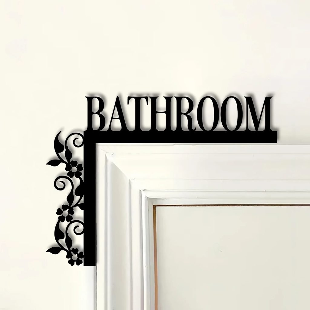 [1pc Metal Door Sign] 1pc Elegant Metal Bathroom Door Sign | Wall Mounted Wrought Iron Decorative Plaque with Floral Design