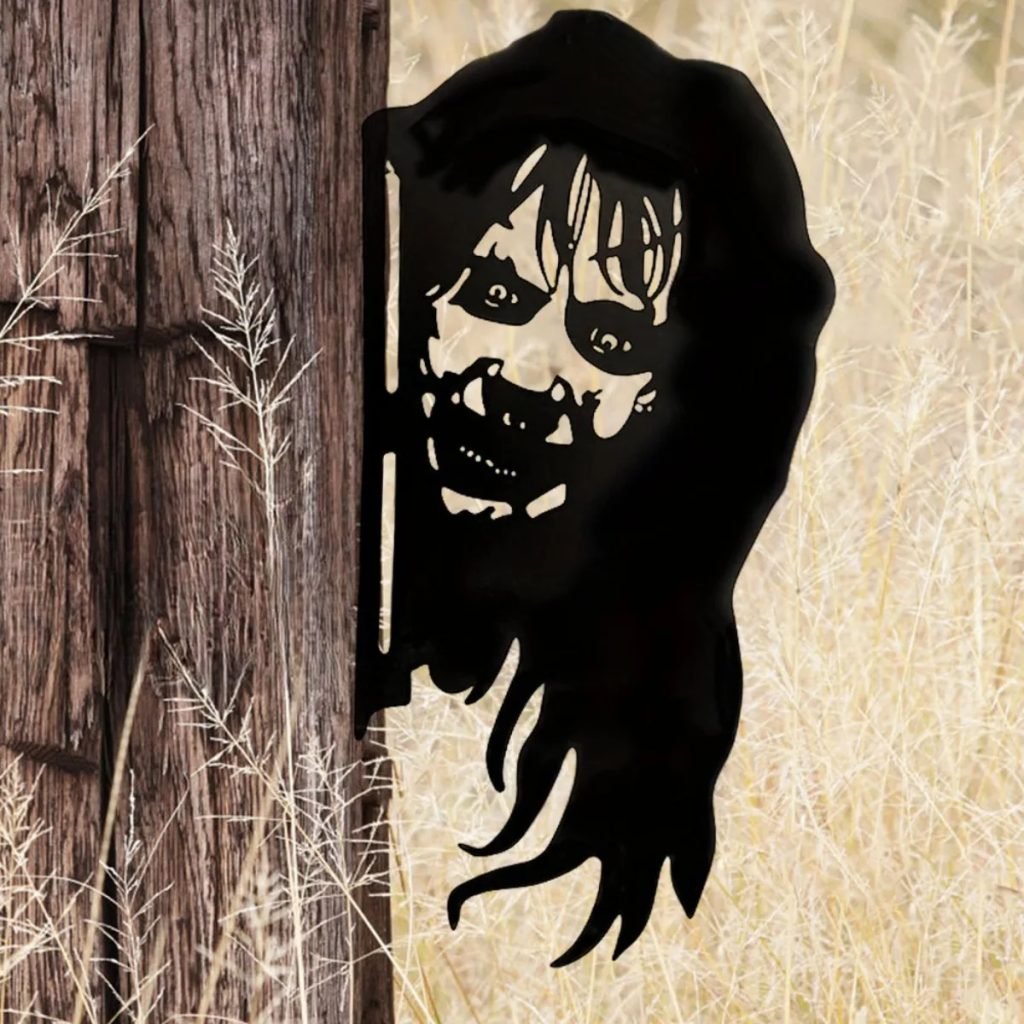 Gothic Witch Metal Wall Art | Macabre Iron Decor with Peep Hole Design | Spooky Halloween Ornament | Halloween & Christmas Gift