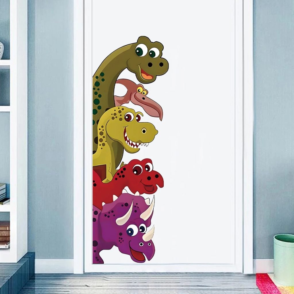 1pcs Self-adhesive PVC  Wall Stickers for Door Kids Room Decor Fun Cartoon Dinosaur Door Decals Bedroom Decoration Living Room