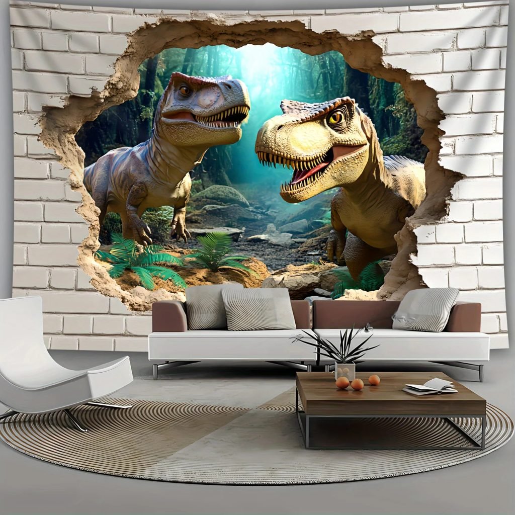 &quote;Extra-Large Dinosaur Breakthrough Tapestry – Polyester Wall Hanging for Living Room, Bedroom, Office & Party Decor&quote;