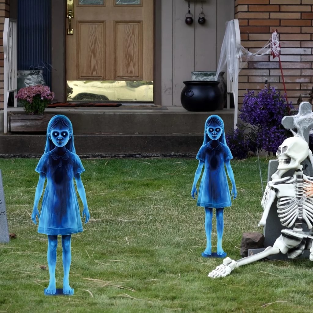 Halloween little girl metal garden post  –  Horror little girl courtyard post  –  Halloween little girl ghost post