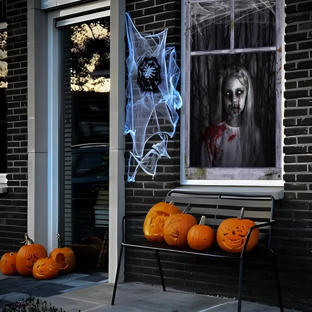 2 Pack Halloween Ghost Curtain Decorations – Female Ghost Window Cover for Indoor/Outdoor Party Decor