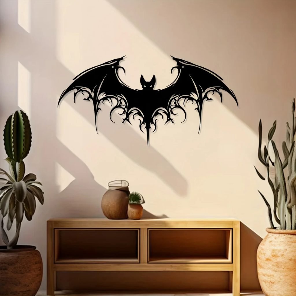 1pc Iron Majestic Bat Gothic Victorian Style Metal Wall Art – 15.74&quote;x7.85&quote; for Home, Spooky Halloween Decoration