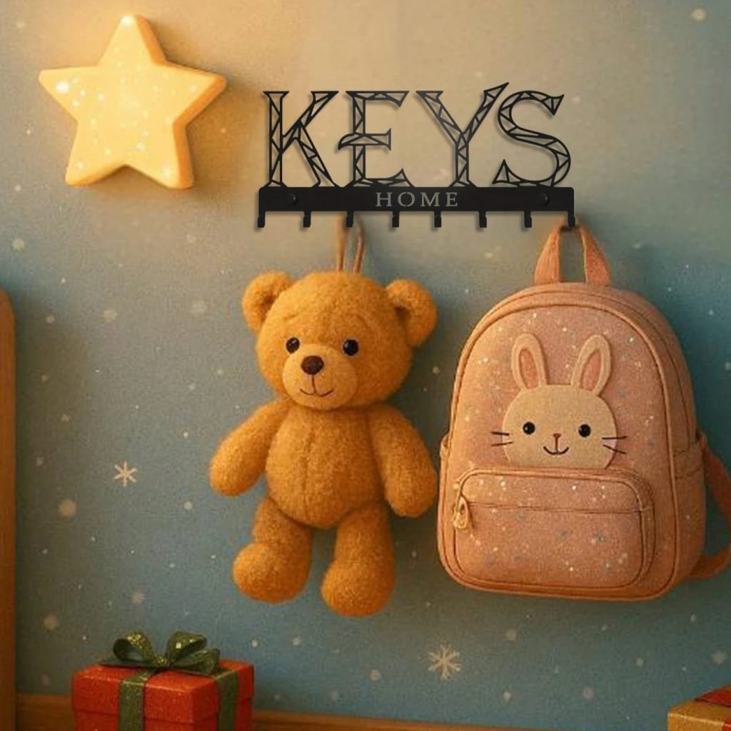 Black Metal Wall Sculpture Hook Organizer – Multi-Purpose Holder – Minimalist Decor – Halloween, Christmas Gift