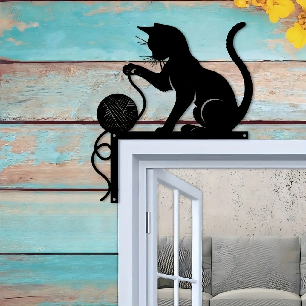 1Pc Cat Silhouette Metal Wall Art, Whimsical Hanging Decorative Sign for Home, Gift for Halloween, Christmas & More, Cat Decor