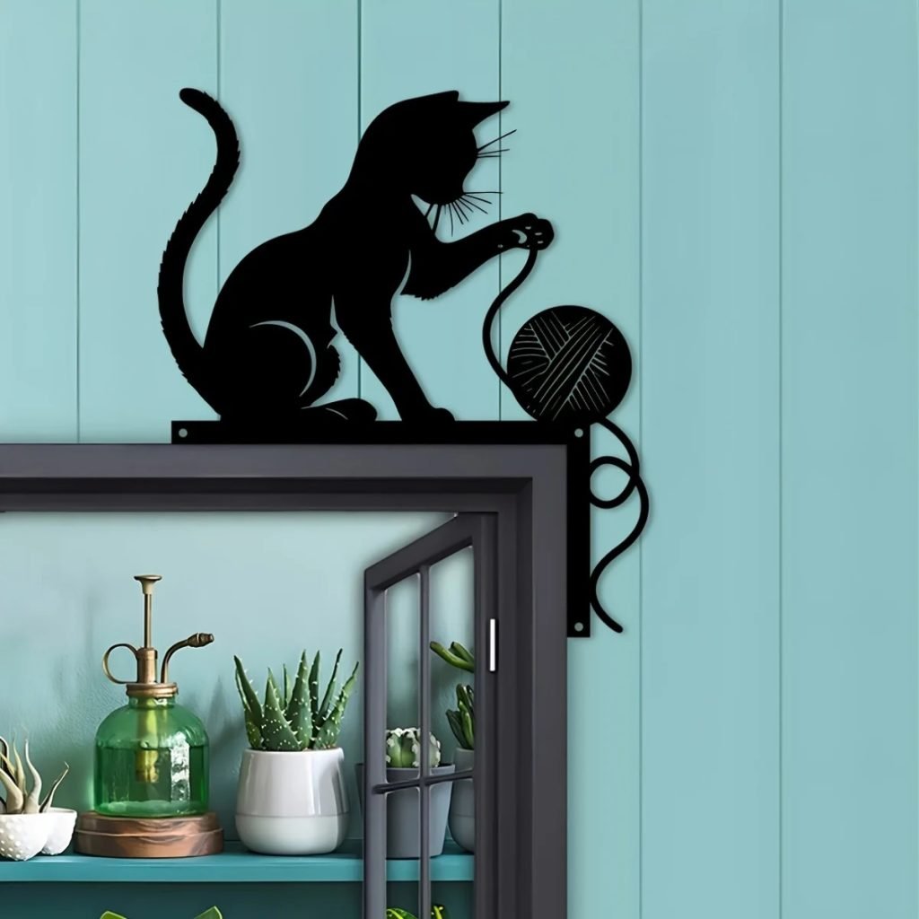 1Pc Cat Silhouette Metal Wall Art, Whimsical Hanging Decorative Sign for Home, Gift for Halloween, Christmas & More, Cat Decor