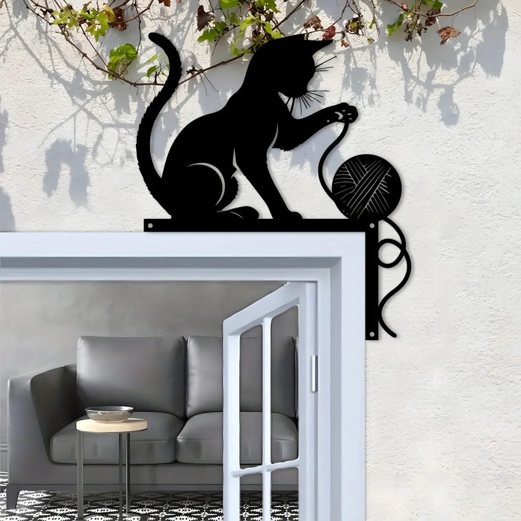 1Pc Cat Silhouette Metal Wall Art, Whimsical Hanging Decorative Sign for Home, Gift for Halloween, Christmas & More, Cat Decor