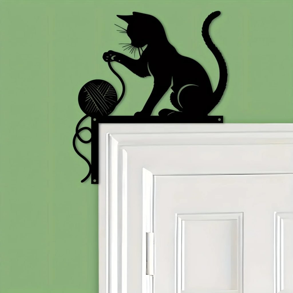 1Pc Cat Silhouette Metal Wall Art, Whimsical Hanging Decorative Sign for Home, Gift for Halloween, Christmas & More, Cat Decor
