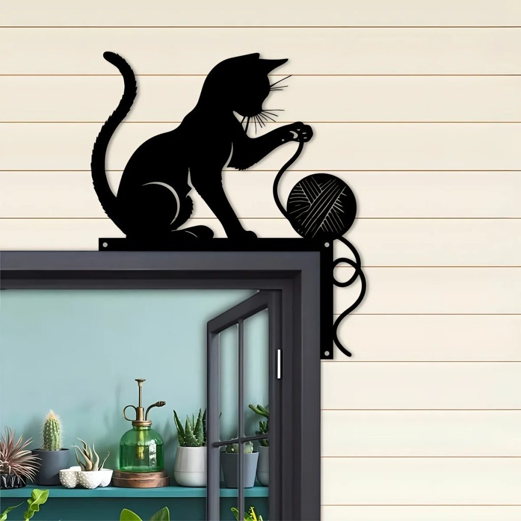 1Pc Cat Silhouette Metal Wall Art, Whimsical Hanging Decorative Sign for Home, Gift for Halloween, Christmas & More, Cat Decor