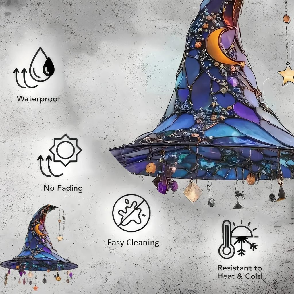 ‌Halloween Witch Hat Ornament Blue Acrylic Hanging Decor Glow in the Dark Party Supplies Moon Star Charm Spooky Home Decoration