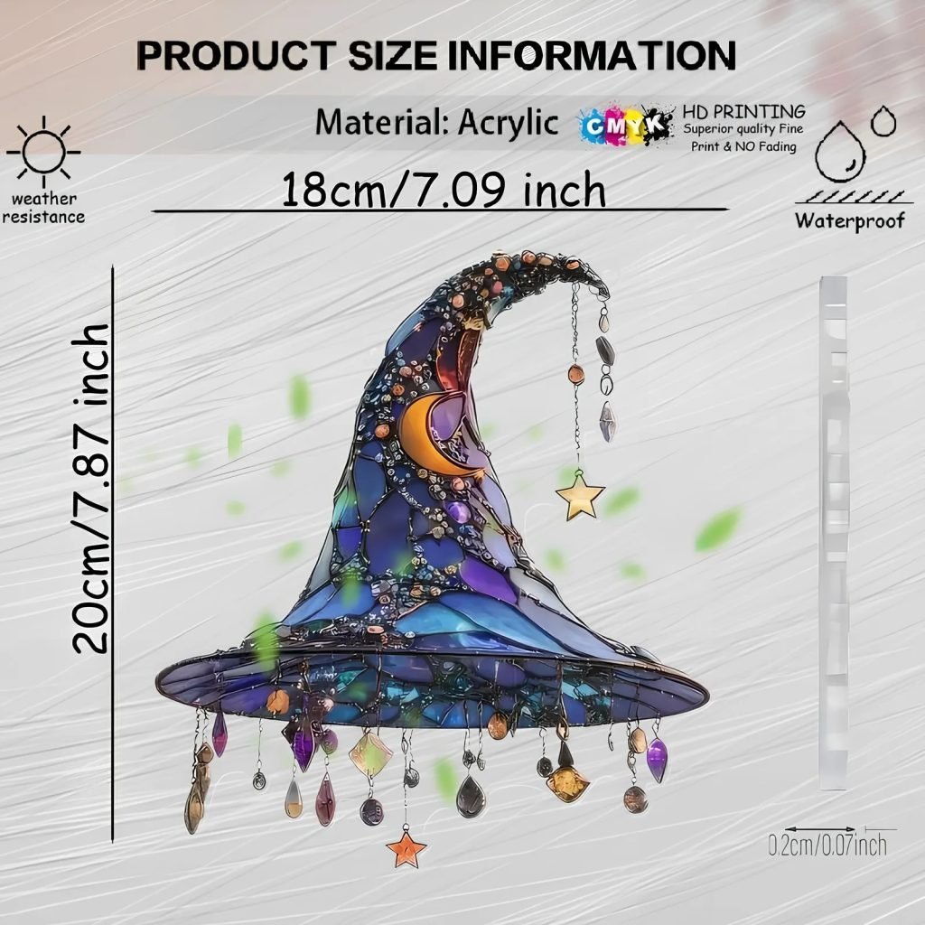 ‌Halloween Witch Hat Ornament Blue Acrylic Hanging Decor Glow in the Dark Party Supplies Moon Star Charm Spooky Home Decoration