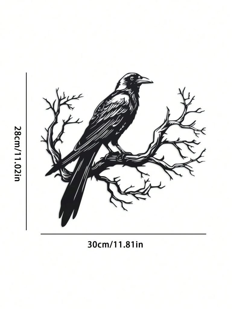 Raven on Tree Branch Metal Wall Art, 1-Piece Black Silhouette Bird Decor, No Power Supply Needed, Durable Iron Wall Decoration