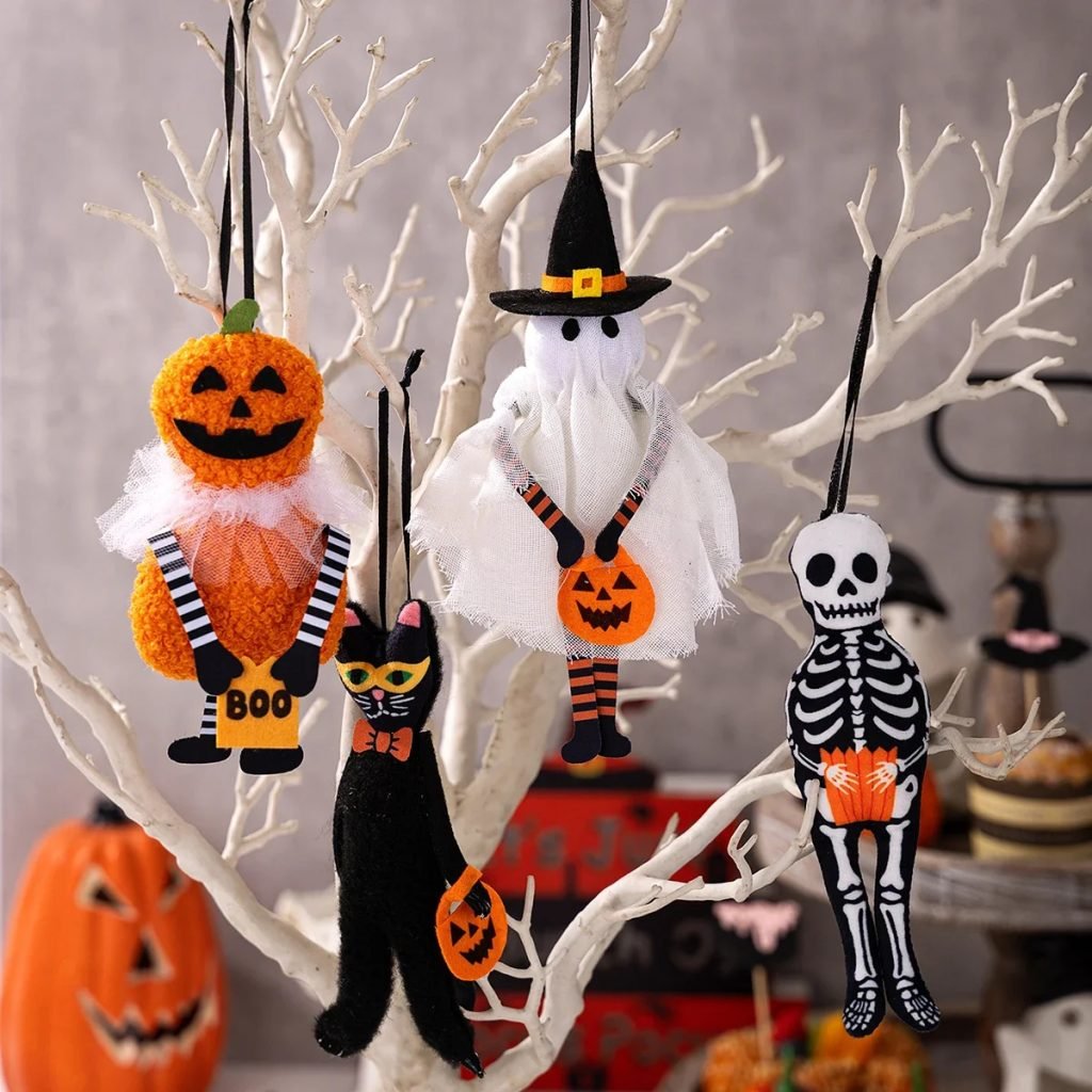 New Halloween Hanging Decor – Spooky Black Cat Pumpkin Ghost Skull Ornament for Home Party
