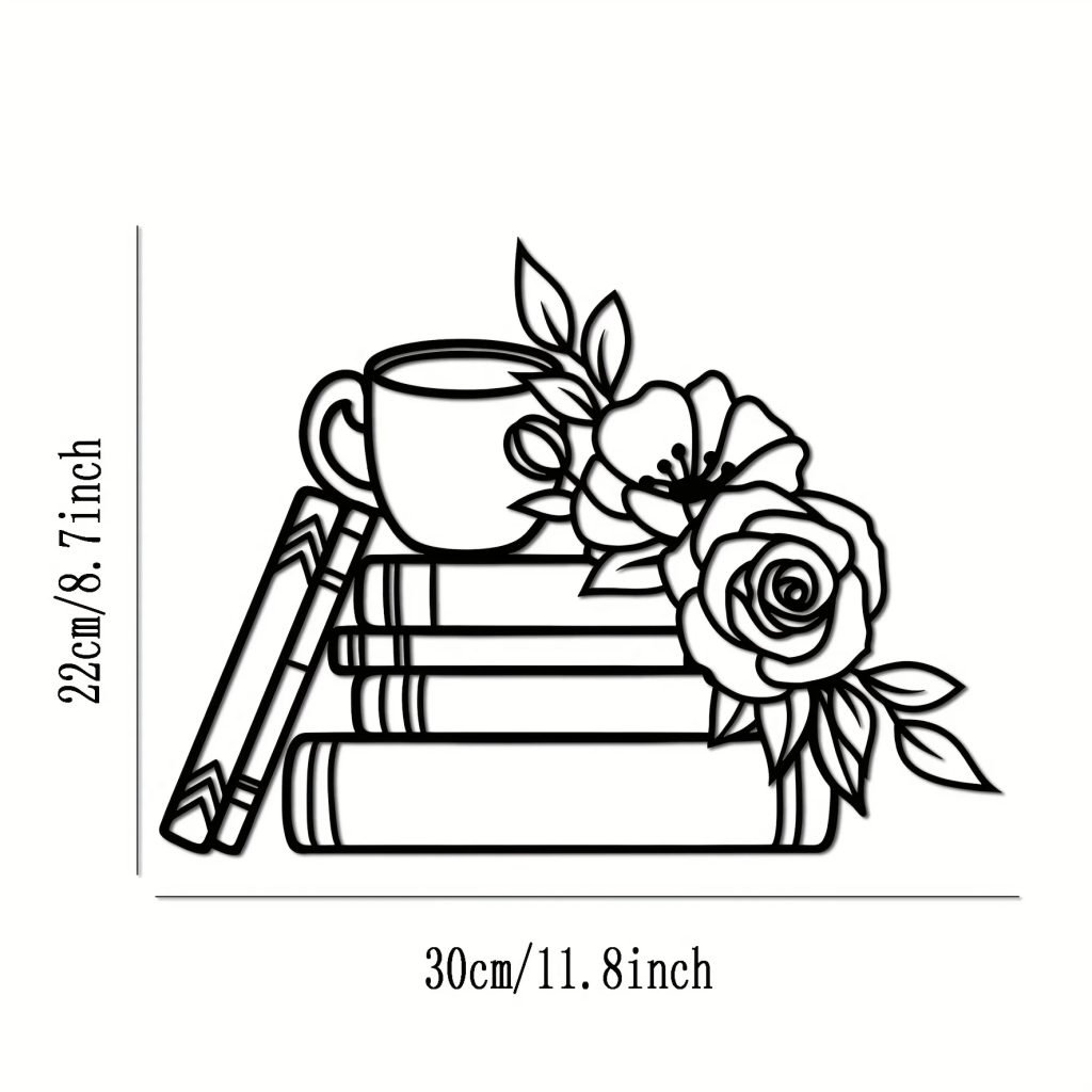 1pc Iron Wall Art Decor for Book Lovers, Metal Book & Flower Wall Sign, Library and Coffee Shop Metal Wall Sculpture