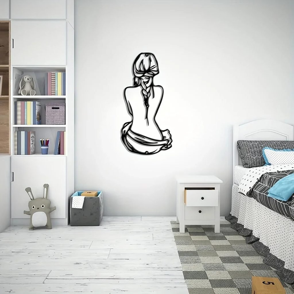 Braid Hair Woman Wall Sign, Minimalist Line Art, Metal Wall Decor, Woman Shape Wall Art, Modern Home Decor, Iron Art Silhouette