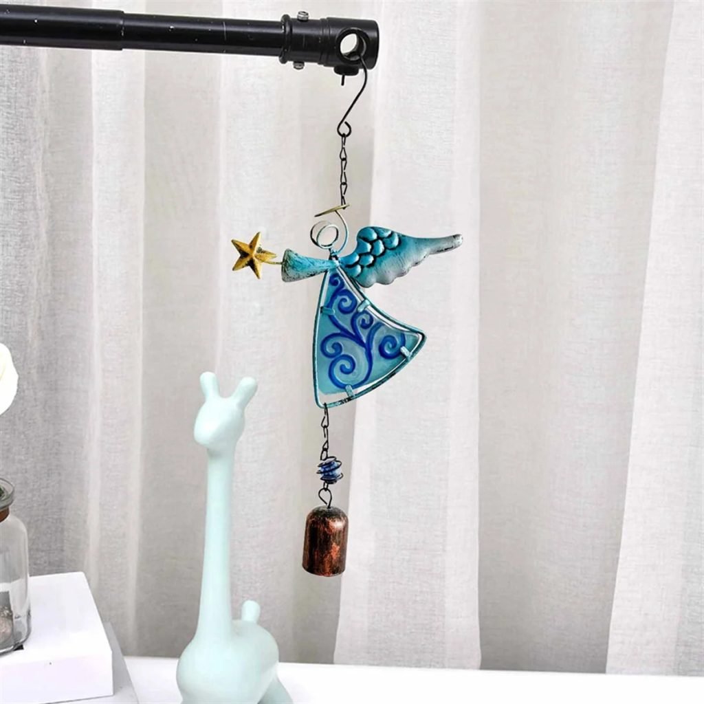 Metal Angel Wind Chime Hanging Decoration Ornament Bells Wing Angel Bell Decorative Hanging Bells Blue