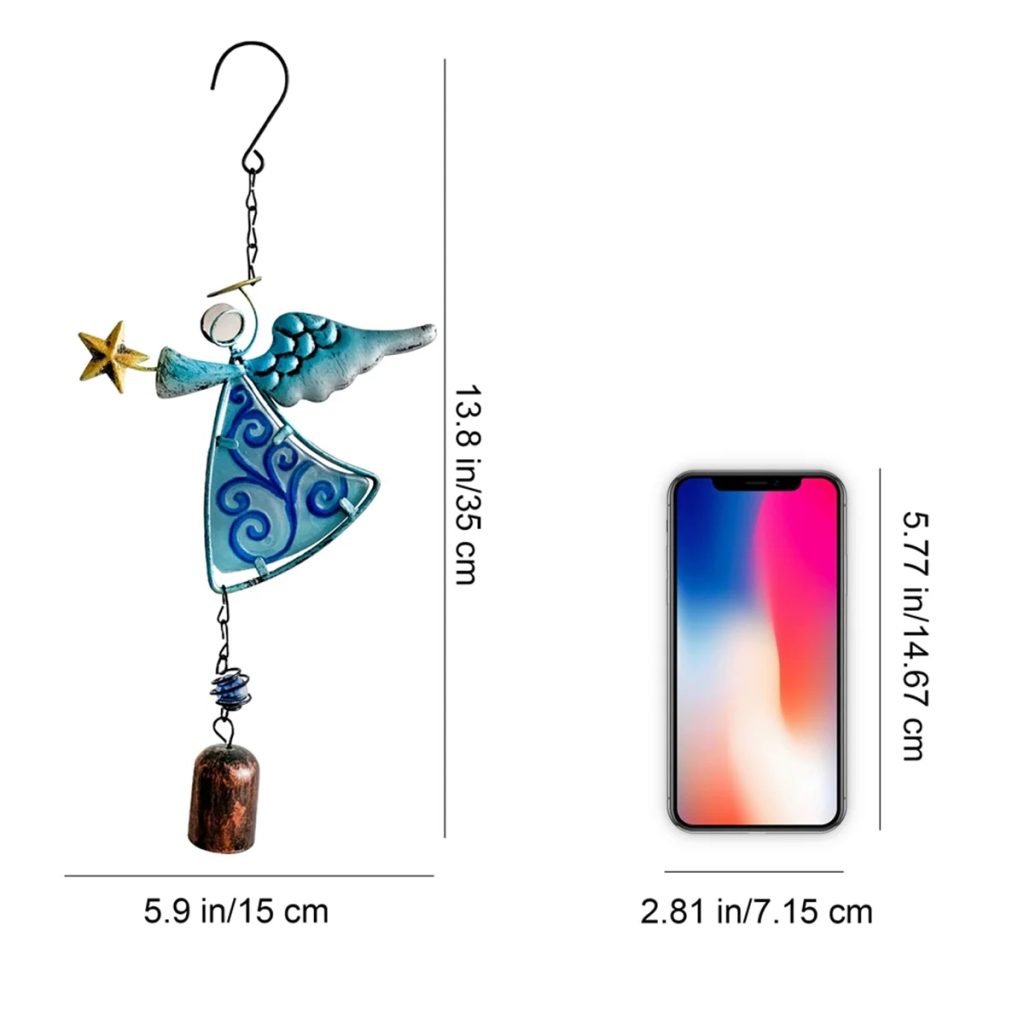 Metal Angel Wind Chime Hanging Decoration Ornament Bells Wing Angel Bell Decorative Hanging Bells Blue