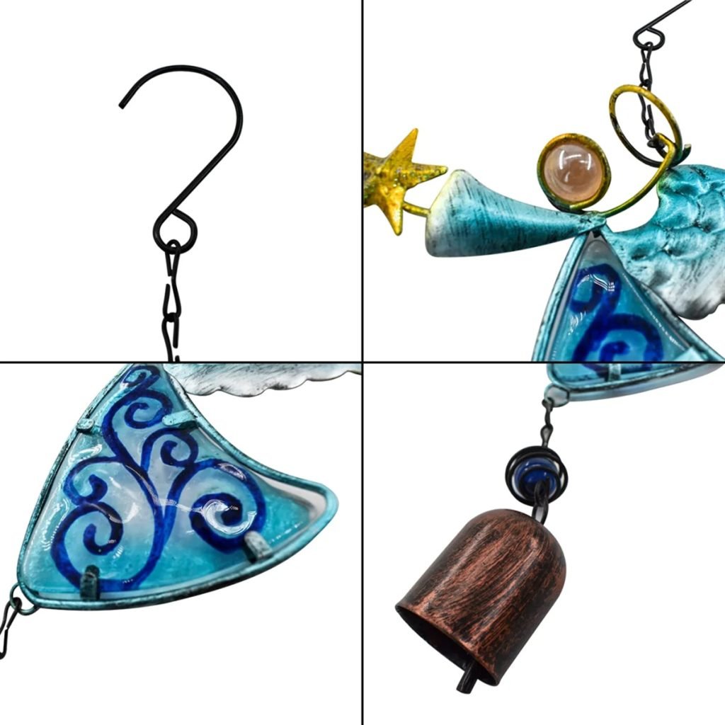 Metal Angel Wind Chime Hanging Decoration Ornament Bells Wing Angel Bell Decorative Hanging Bells Blue